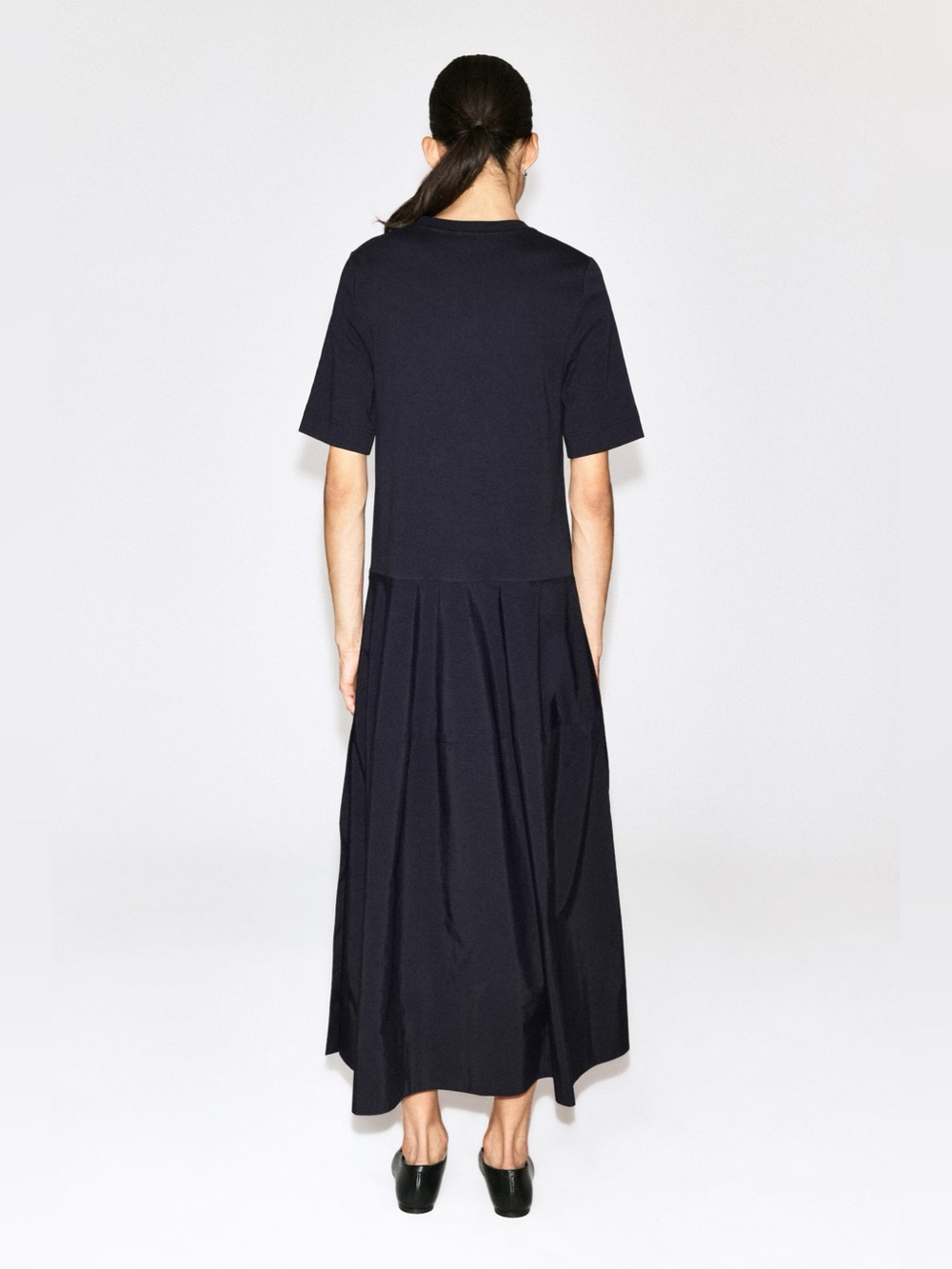 NWT COS Dropped Waist Contrast Panel Midi Dress in Black - Picture 4 of 9
